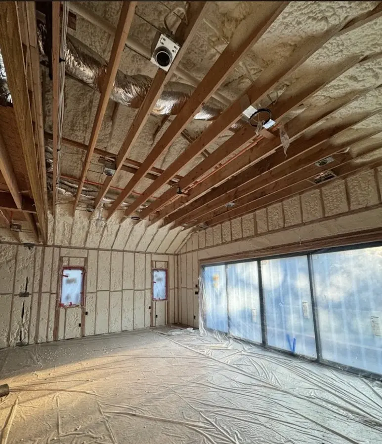 Interior walls and ceiling insulated with spray foam during new construction in Elk City